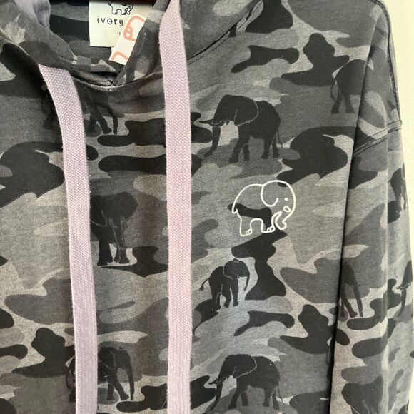 IVORY ELLA Limited Edition Women’s Grayscale Camo Elephant Print Hoodie- Medium - Picture 7 of 11